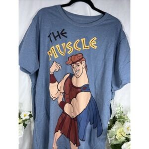 Disney Hercules Men's X LARGE‎ Grayish Blue T Shirt The MUSCLE Big Print